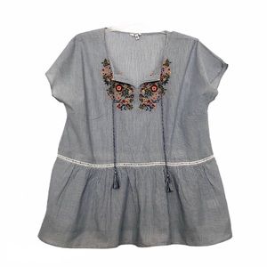 EUC Sonoma Tie-front Embroidered Blouse [Size: 1X]